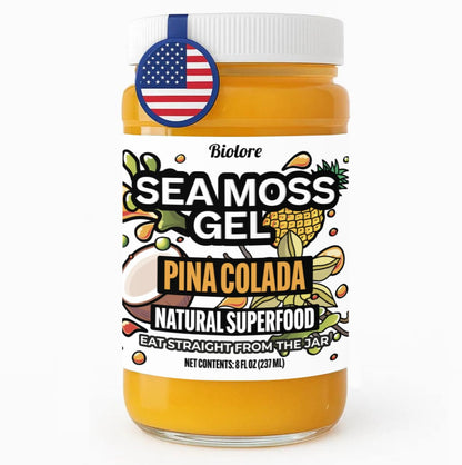 Biolore pina colada sea moss gel jar natural superfood with made in USA label.