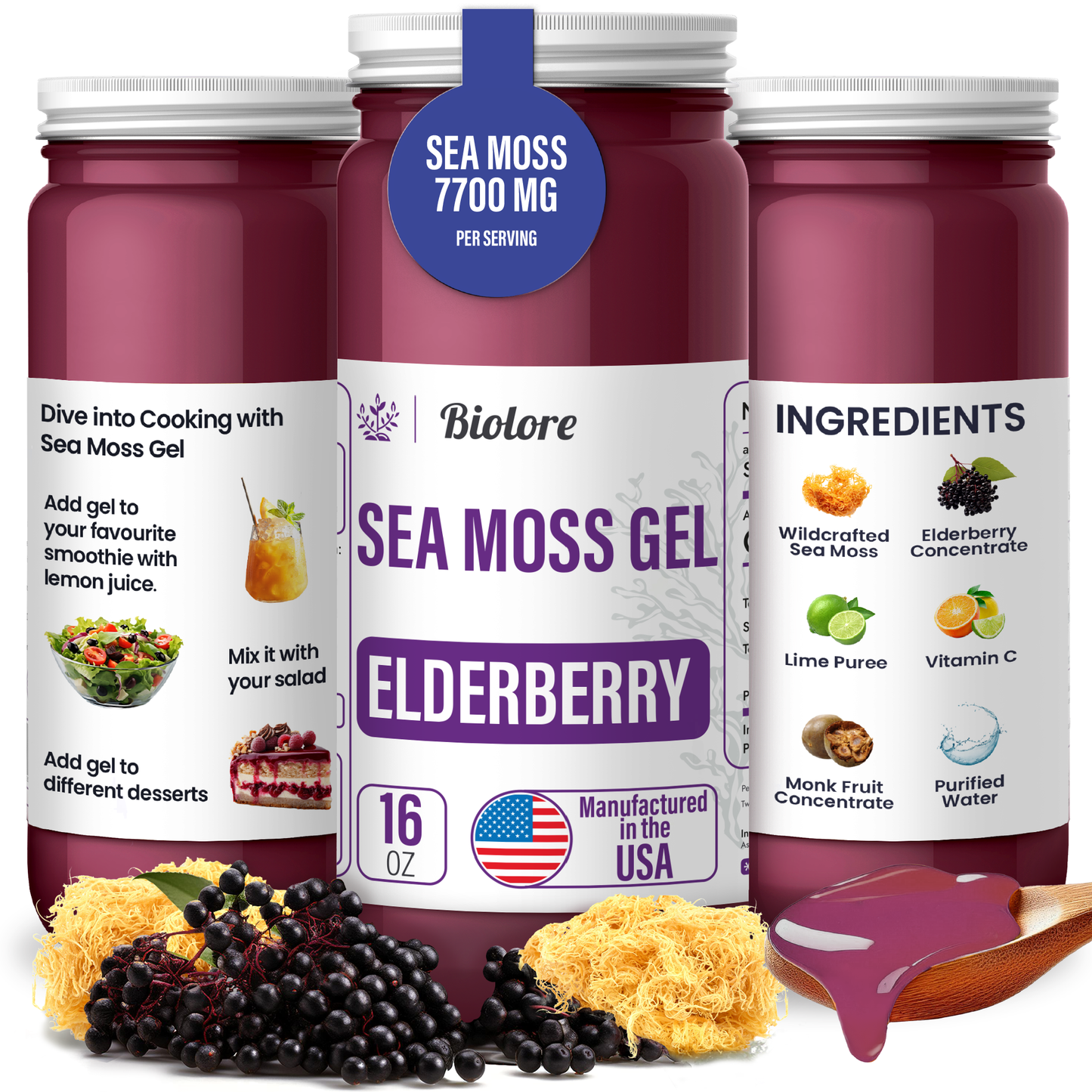 Elderberry Sea Moss Gel, Essential Vitamins Trace Minerals Superfood, Jam, Jelly & Sweet Spread Gifts 16OZ