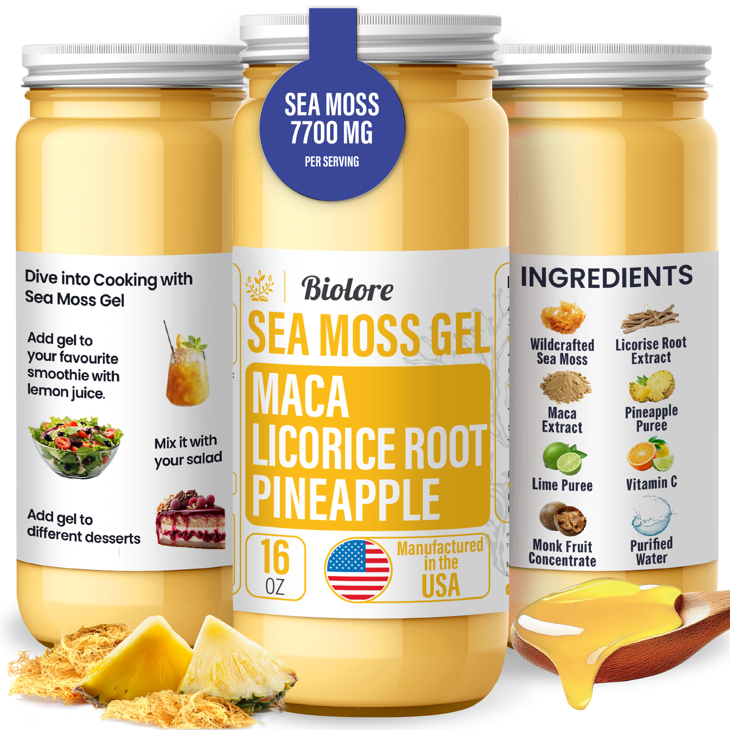 Pineapple Sea Moss Gel, Essential Vitamins Trace Minerals Superfood, Jam, Jelly & Sweet Spread Gifts 16OZ