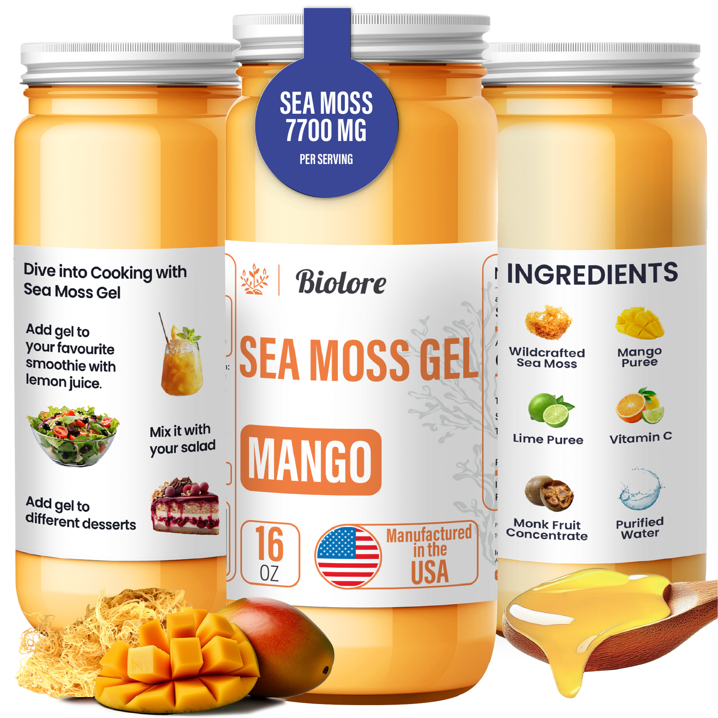 Mango Sea Moss Gel, Essential Vitamins Trace Minerals Superfood, Jam, Jelly & Sweet Spread Gifts 16OZ