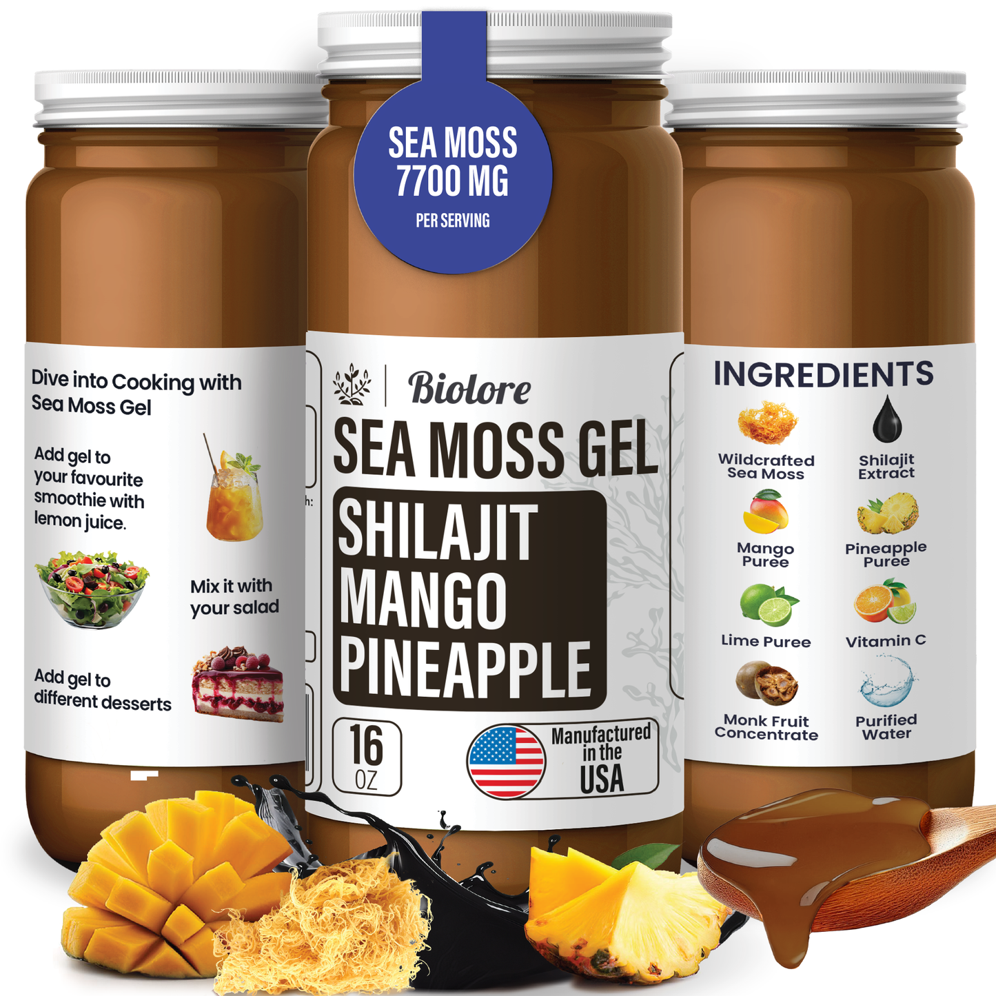 Tropical Mango Pineapple Sea Moss Gel, Essential Vitamins Trace Minerals Superfood, Jam, Jelly & Sweet Spread Gifts 16OZ