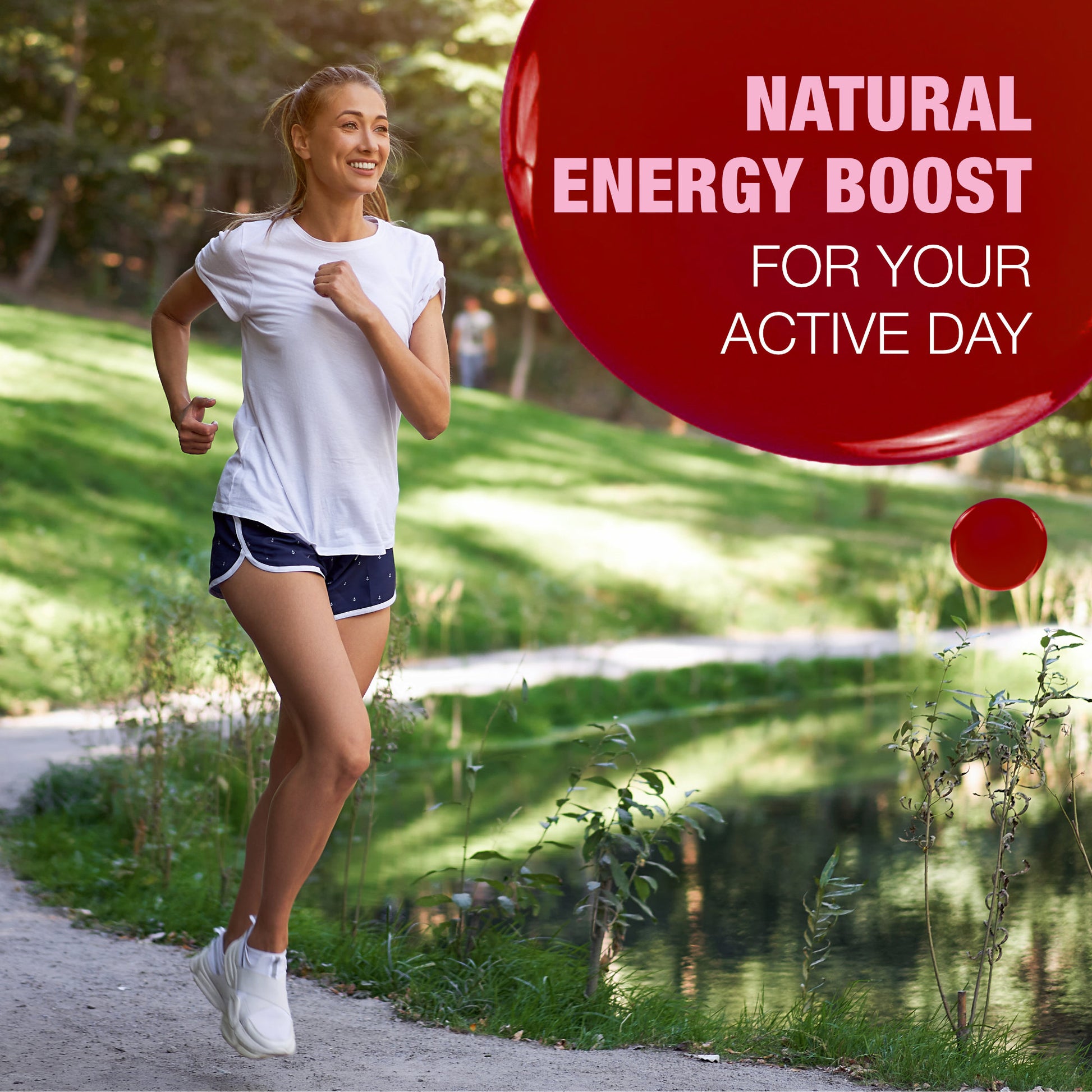 Woman jogging outdoors highlighting natural energy boost and active lifestyle supported by sea moss gel.